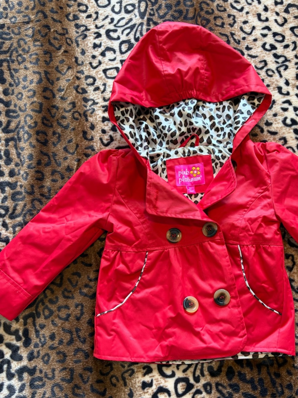 Pink Platinum Girls' Bright Red Hooded Double-Breasted Jacket